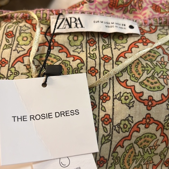ZARA THE ROSIE DRESS PINK MULTI FLORAL PEASANT DRESS W/EMBROIDERED INSERTS MED - Picture 6 of 6